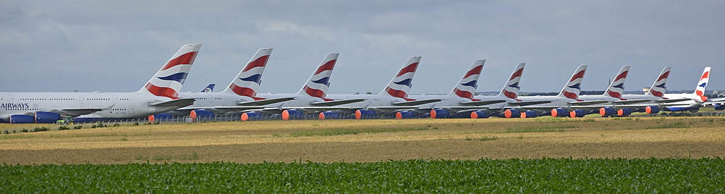 British Airways Airbus A380s in storage at the Chateauroux Airport